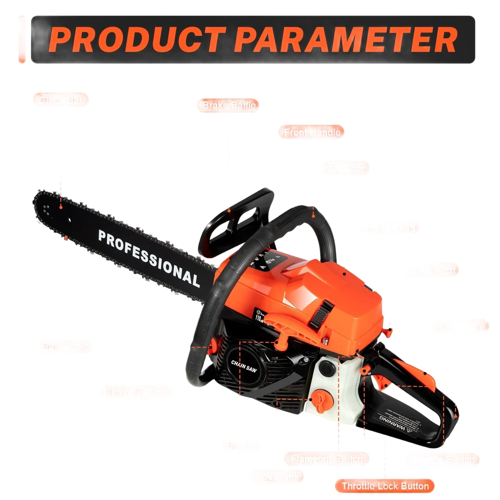 Tronçonneuse Thermique Professionnelle 62CC 2600W à Essence – Guide de Coupe 20 Pouces